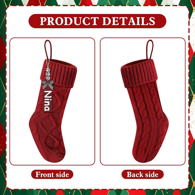 Doitory Store Christmas Stockings 18 Inches,Long Knitted Stocking with Name Tags, Christmas Decoration Hanging Stockings Fireplace Xmas Tree Ornaments for Home Family - Image 4
